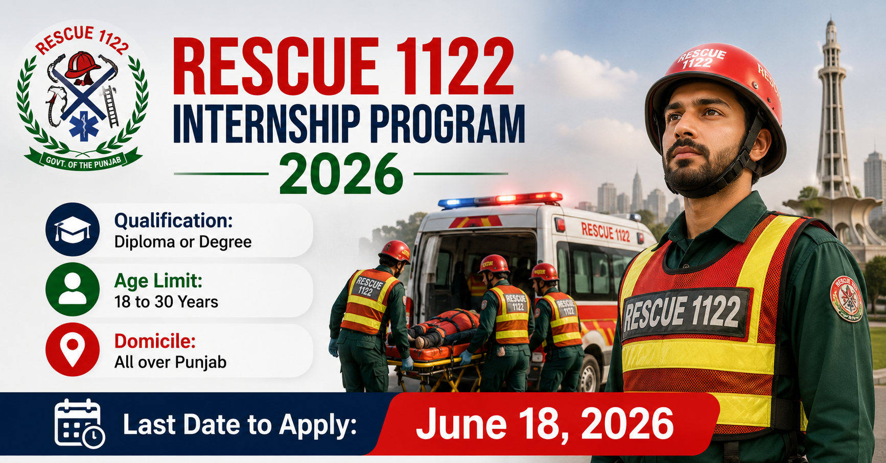 RESCUE 1122 Internship Program 2026  Across Punjab 1400+ Seats